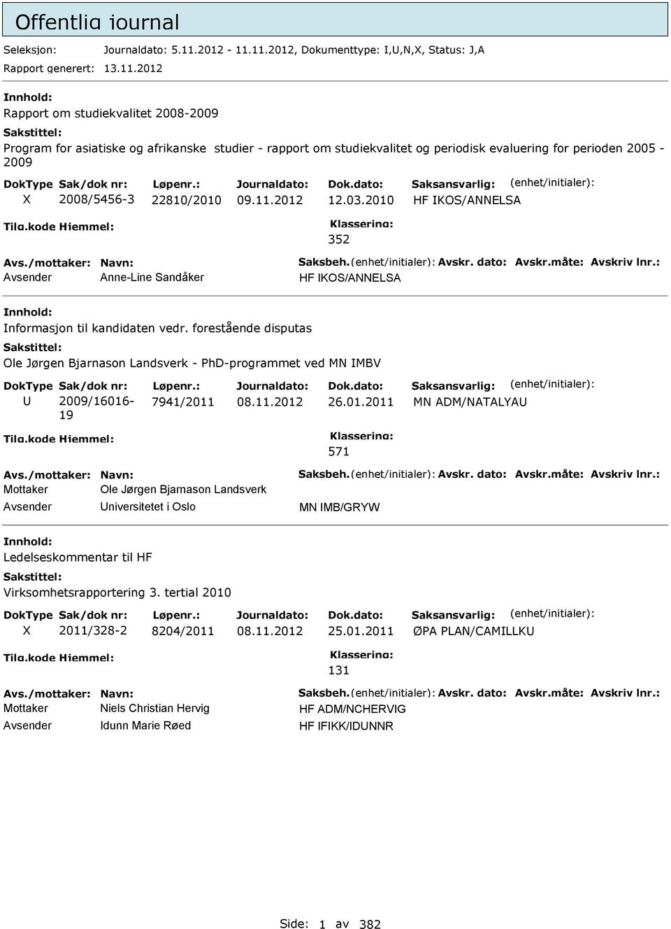 03.2010 HF KOS/ANNELSA 352 Avs./mottaker: Navn: Saksbeh. Avskr. dato: Avskr.måte: Avskriv lnr.: Anne-Line Sandåker HF KOS/ANNELSA nformasjon til kandidaten vedr.