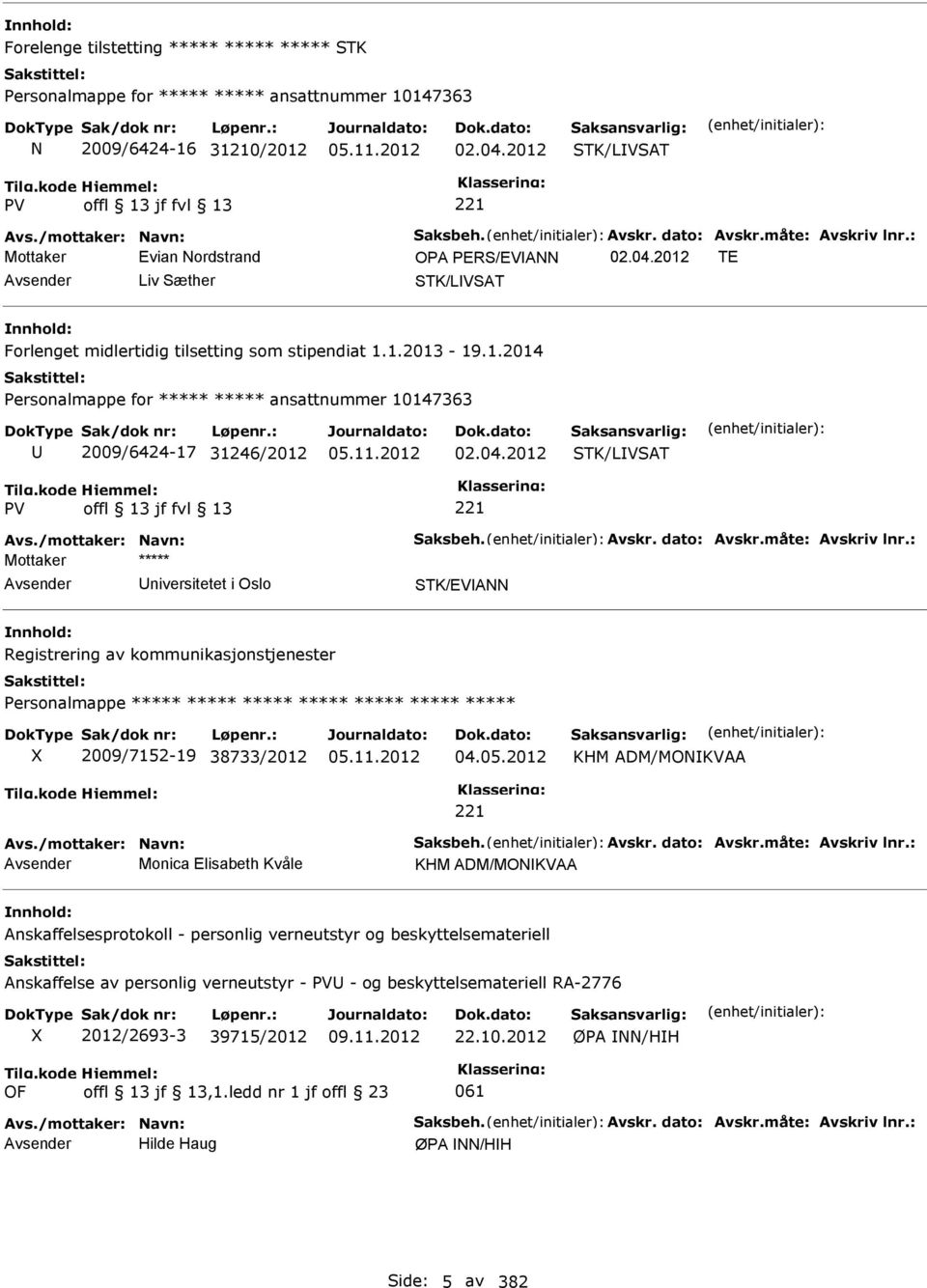 04.2012 STK/LVSAT Avs./mottaker: Navn: Saksbeh. Avskr. dato: Avskr.måte: Avskriv lnr.