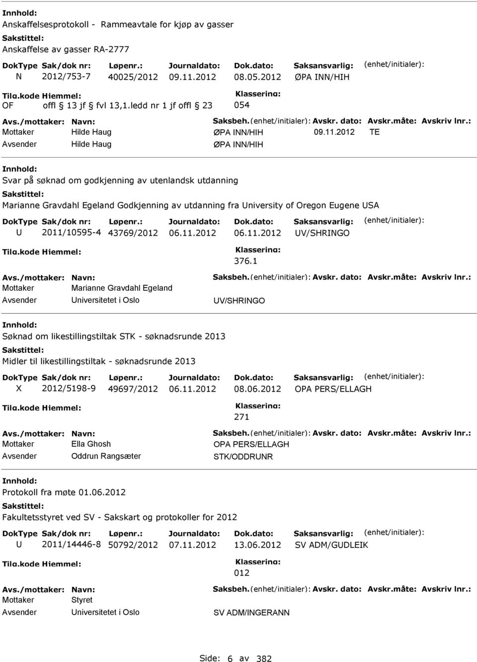 : Mottaker Hilde Haug ØPA NN/HH TE Hilde Haug ØPA NN/HH Svar på søknad om godkjenning av utenlandsk utdanning Marianne Gravdahl Egeland Godkjenning av utdanning fra niversity of Oregon Eugene SA