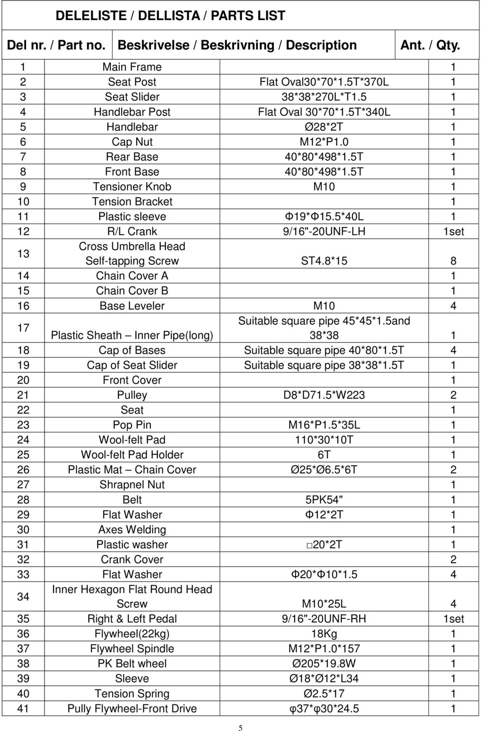 5T 1 9 Tensioner Knob M10 1 10 Tension Bracket 1 11 Plastic sleeve Φ19*Φ15.5*40L 1 12 R/L Crank 9/16"-20UNF-LH 1set 13 Cross Umbrella Head Self-tapping Screw ST4.