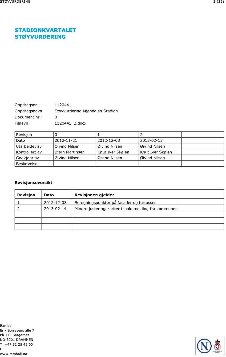 Iver Skøien Godkjent av Øivind Nilsen Øivind Nilsen Øivind Nilsen Beskrivelse Revisjonsoversikt Revisjon Dato Revisjonen gjelder 1 2012-12-03 Beregningspunkter på