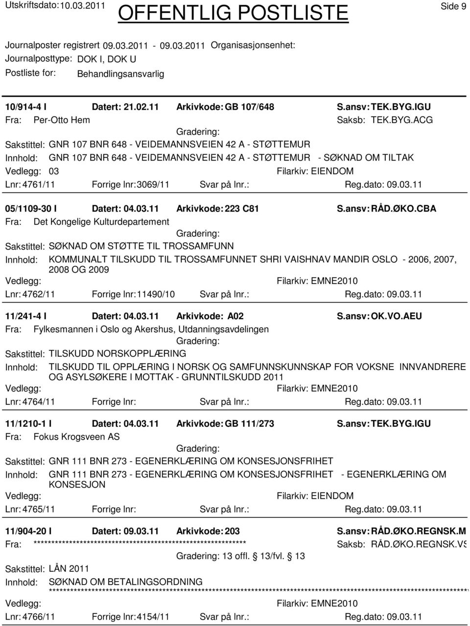 ACG Sakstittel: GNR 107 BNR 648 - VEIDEMANNSVEIEN 42 A - STØTTEMUR Innhold: GNR 107 BNR 648 - VEIDEMANNSVEIEN 42 A - STØTTEMUR - SØKNAD OM TILTAK 03 Lnr: 4761/11 Forrige lnr:3069/11 Svar på lnr.