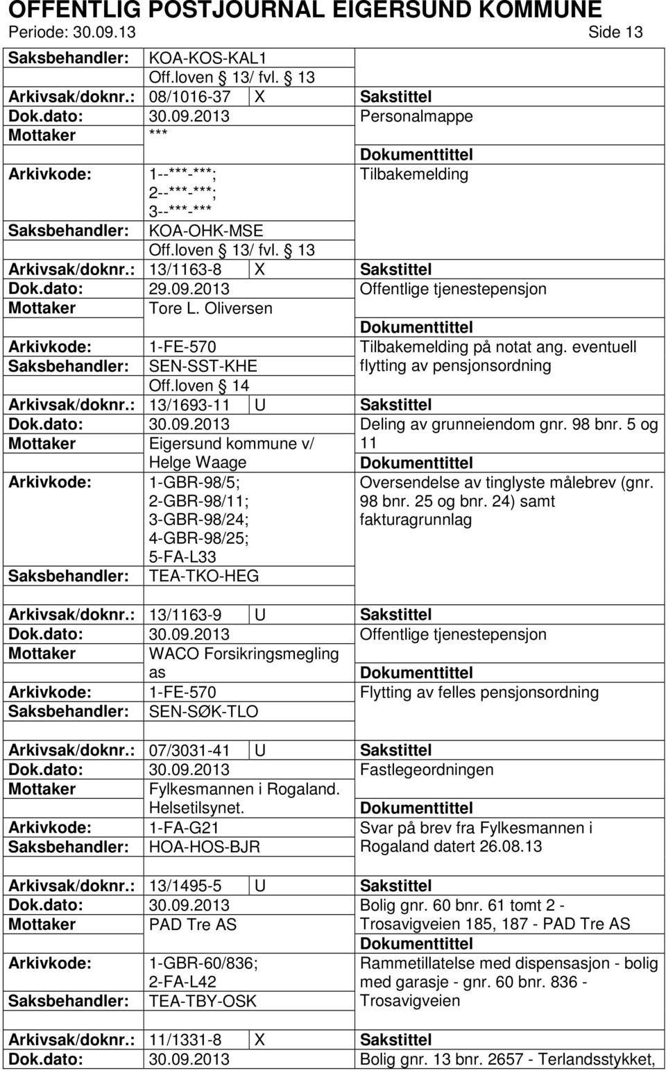 : 13/1693-11 U Sakstittel Deling av grunneiendom gnr. 98 bnr.