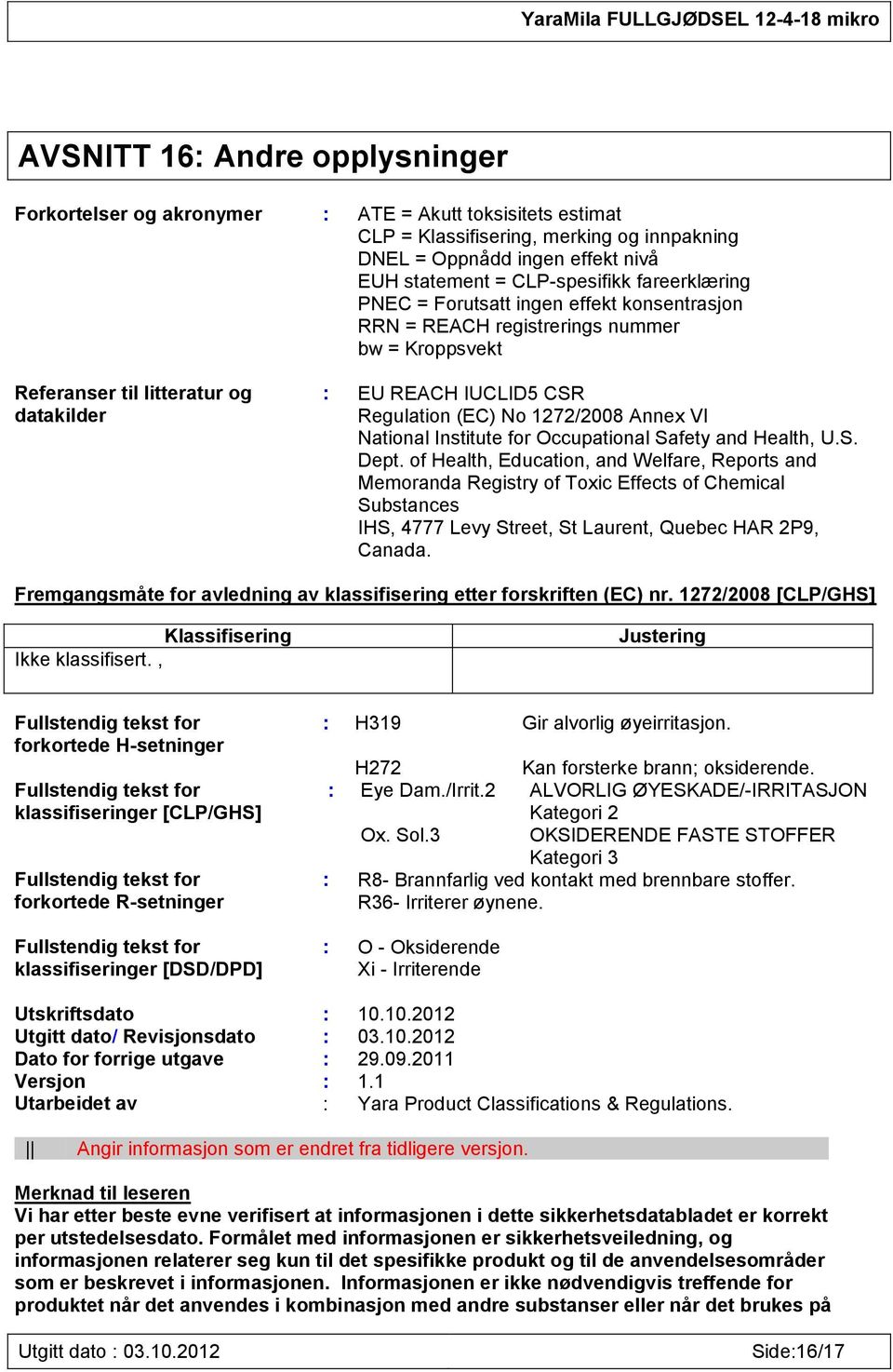 Annex VI National Institute for Occupational Safety and Health, U.S. Dept.