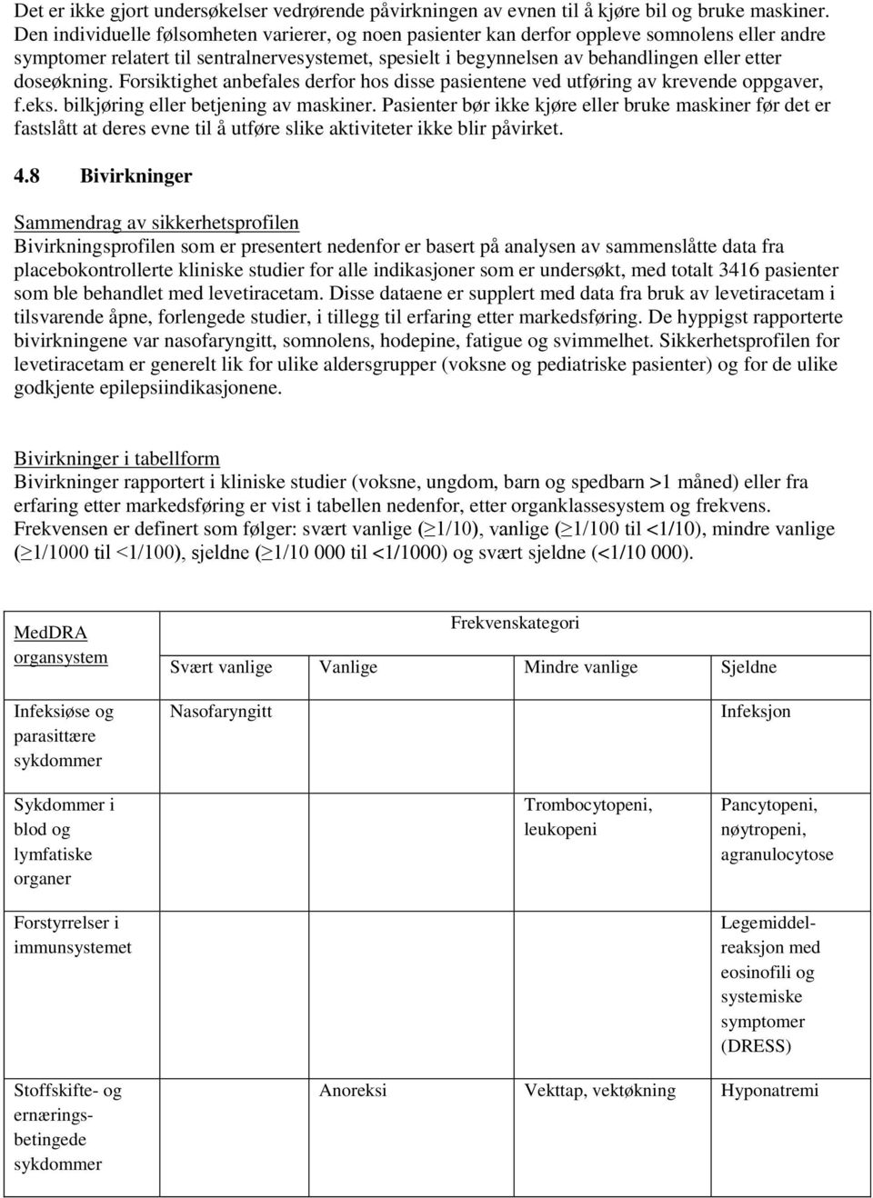 doseøkning. Forsiktighet anbefales derfor hos disse pasientene ved utføring av krevende oppgaver, f.eks. bilkjøring eller betjening av maskiner.