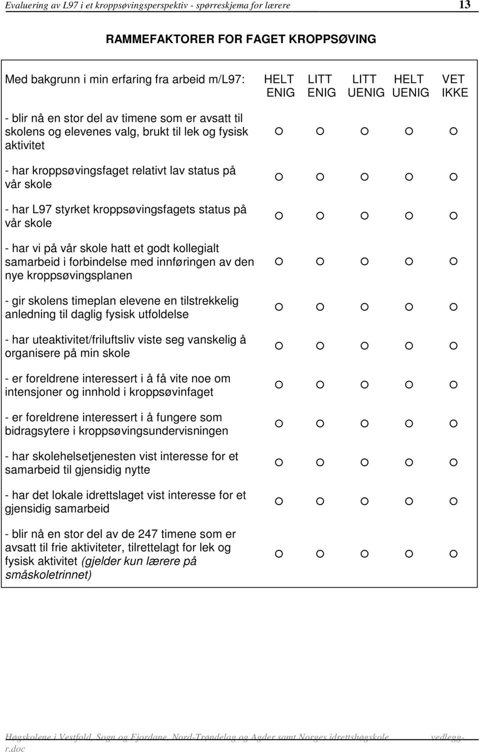 vi på vår skole hatt et godt kollegialt samarbeid i forbindelse med innføringen av den nye kroppsøvingsplanen - gir skolens timeplan elevene en tilstrekkelig anledning til daglig fysisk utfoldelse -