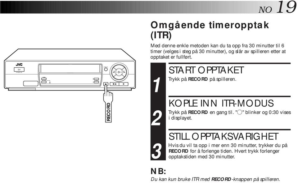 KOPLE INN ITR-MODUS på RECORD en gang til. " " blinker og 0:0 vises i displayet.