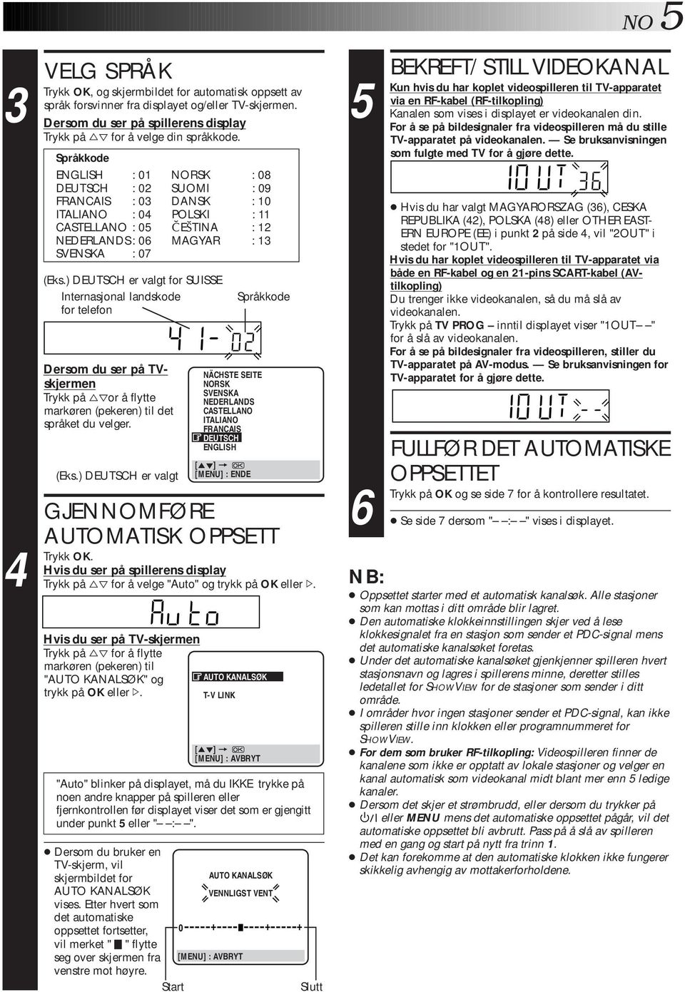 ) DEUTSCH er valgt for SUISSE Internasjonal landskode for telefon Dersom du ser på TVskjermen på %fior å flytte markøren (pekeren) til det språket du velger. (Eks.