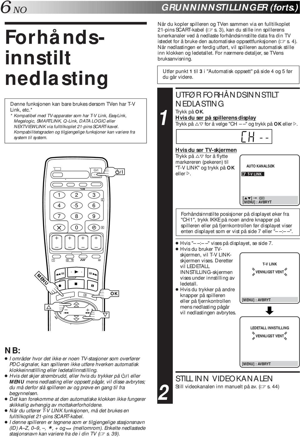 Kompabilitetsgraden og tilgjengelige funksjoner kan variere fra system til system. Når du kopler spilleren og TVen sammen via en fulltilkoplet -pins SCART-kabel ( s.