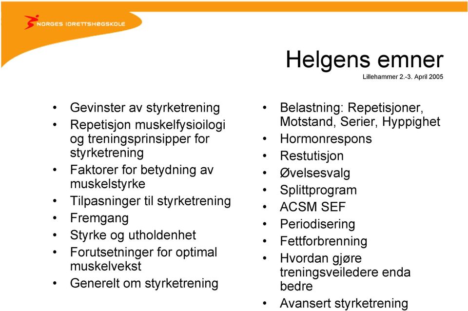 av muskelstyrke Tilpasninger til styrketrening Fremgang Styrke og utholdenhet Forutsetninger for optimal muskelvekst Generelt om