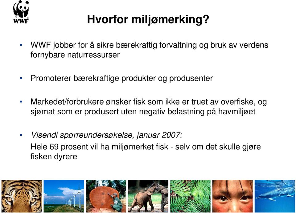 bærekraftige produkter og produsenter Markedet/forbrukere ønsker fisk som ikke er truet av overfiske,