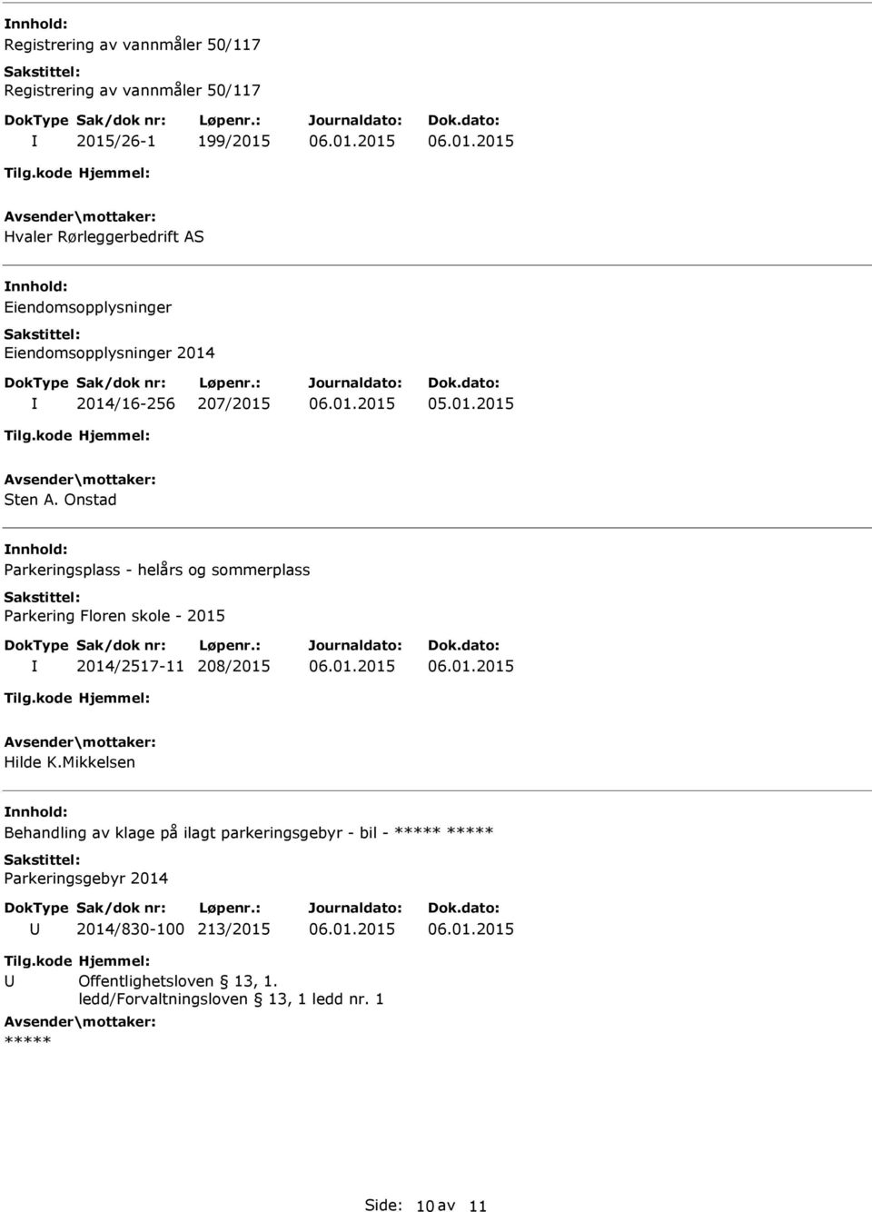 Onstad Parkeringsplass - helårs og sommerplass Parkering Floren skole - 2015 2014/2517-11 208/2015 Hilde K.