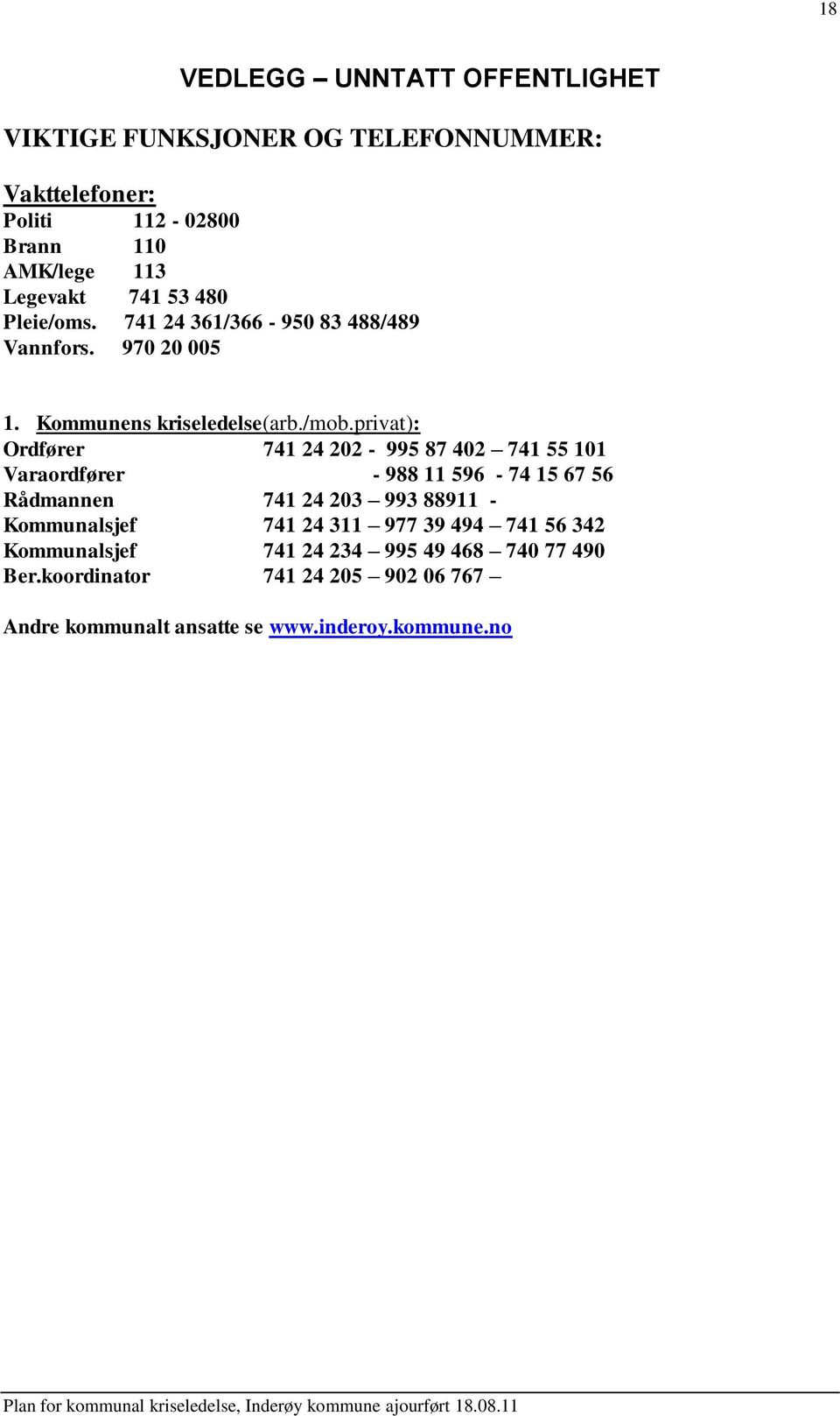 privat): Ordfører 741 24 202-995 87 402 741 55 101 Varaordfører - 988 11 596-74 15 67 56 Rådmannen 741 24 203 993 88911 - Kommunalsjef