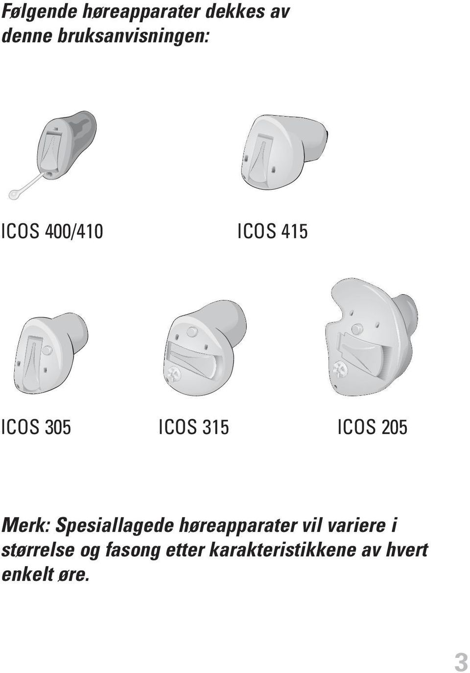 315 ICOS 205 Merk: Spesiallagede høreapparater vil