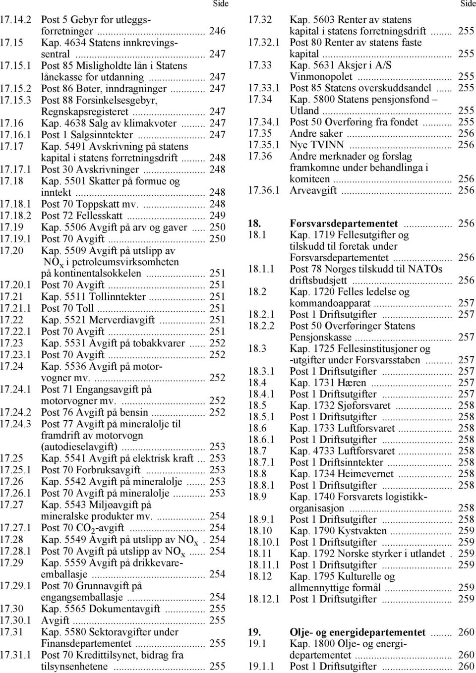 5491 Avskrivning på statens kapital i statens forretningsdrift... 248 17.17.1 Post 30 Avskrivninger... 248 17.18 Kap. 5501 Skatter på formue og inntekt... 248 17.18.1 Post 70 Toppskatt mv.... 248 17.18.2 Post 72 Fellesskatt.