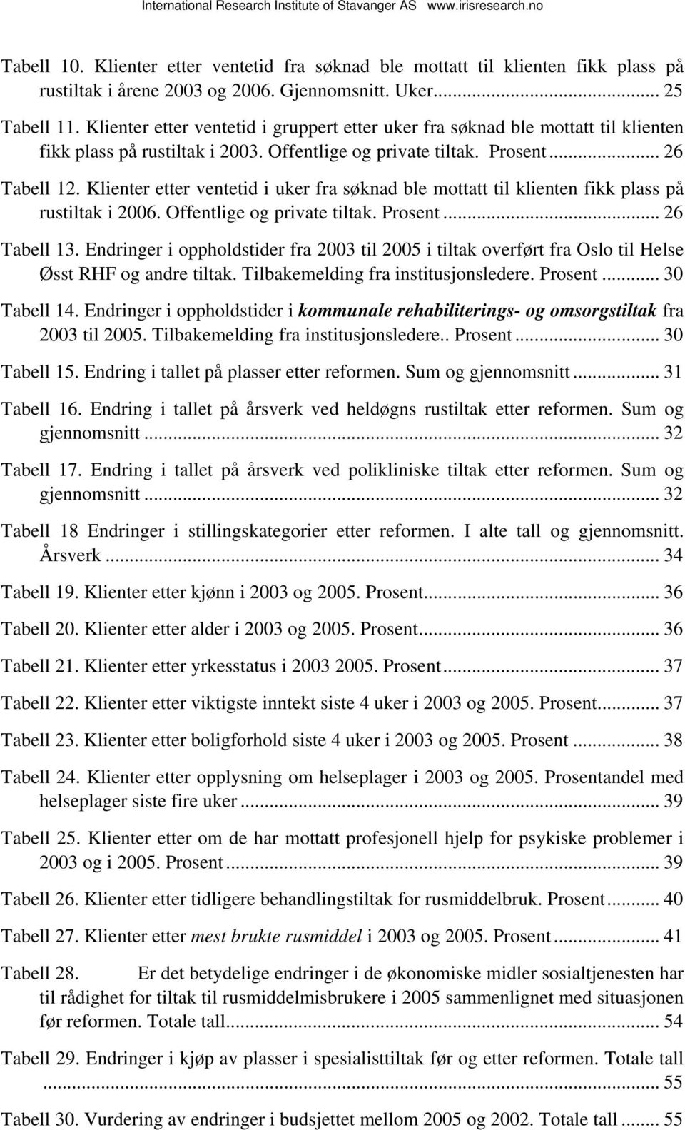 Klienter etter ventetid i uker fra søknad ble mottatt til klienten fikk plass på rustiltak i 2006. Offentlige og private tiltak. Prosent... 26 Tabell 13.