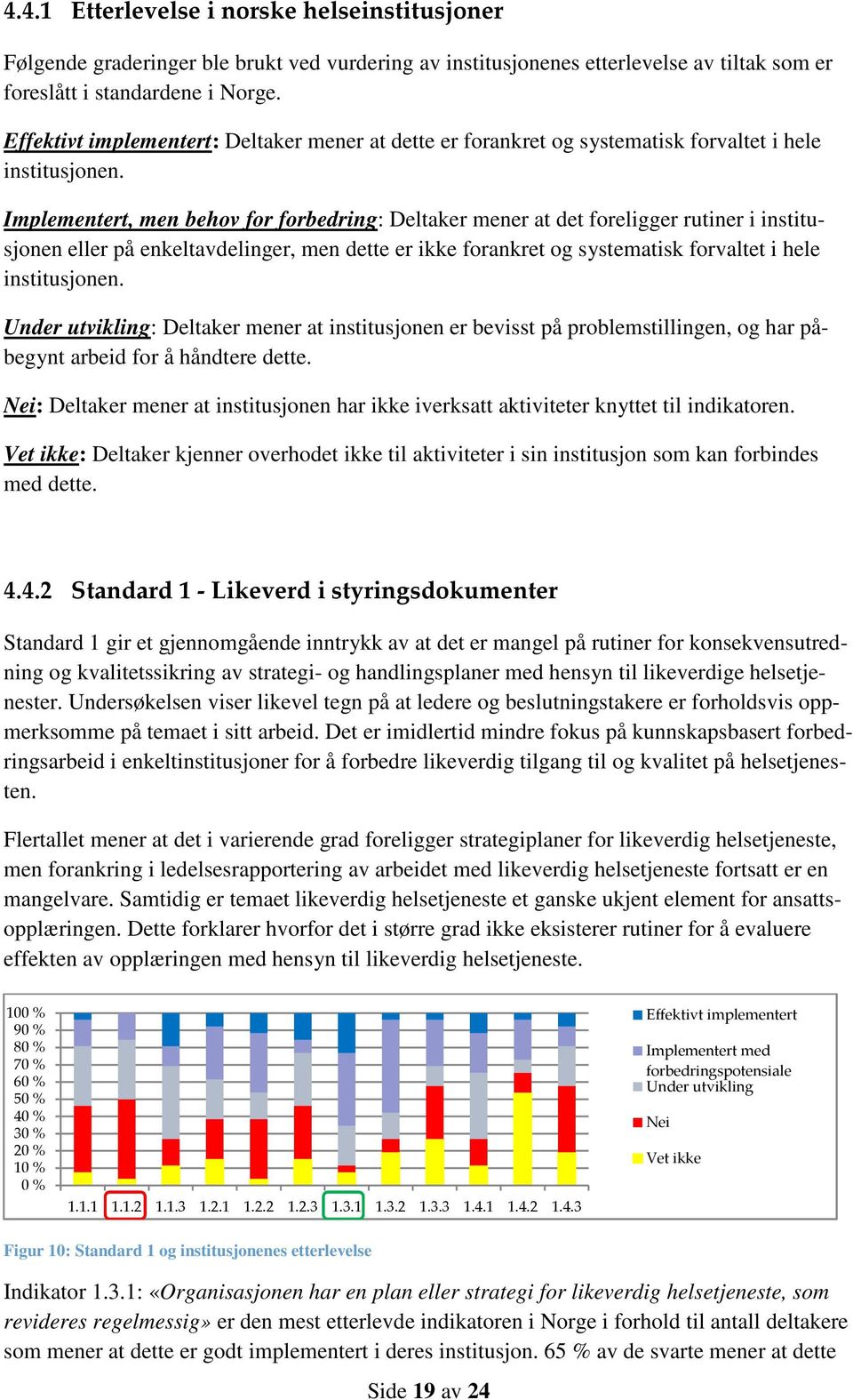 Implementert, men behov for forbedring: Deltaker mener at det foreligger rutiner i institusjonen eller på enkeltavdelinger, men dette er ikke forankret og systematisk forvaltet i hele institusjonen.