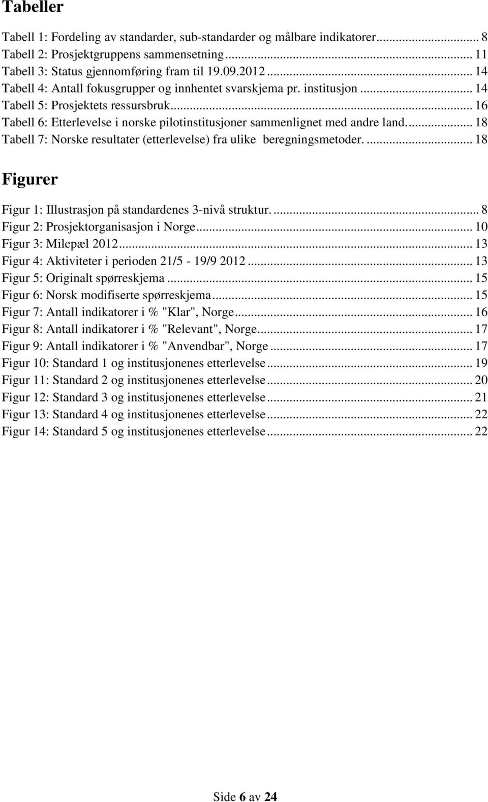 ... 18 Tabell 7: Norske resultater (etterlevelse) fra ulike beregningsmetoder.... 18 Figurer Figur 1: Illustrasjon på standardenes 3-nivå struktur.... 8 Figur 2: Prosjektorganisasjon i Norge.