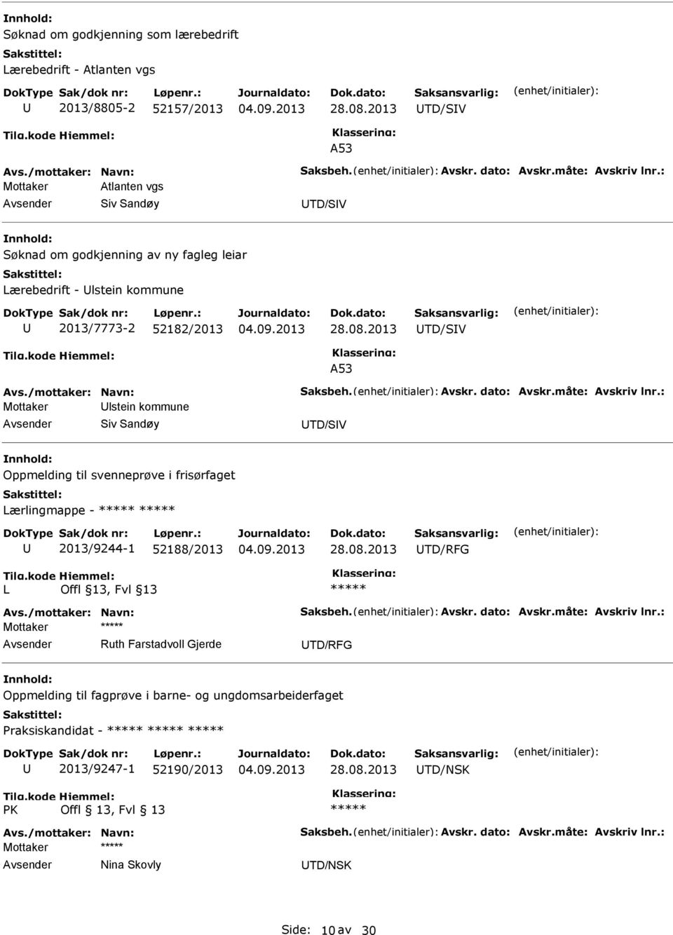 kommune Siv Sandøy TD/SV Oppmelding til svenneprøve i frisørfaget Lærlingmappe - 2013/9244-1 52188/2013 TD/RFG L Ruth Farstadvoll