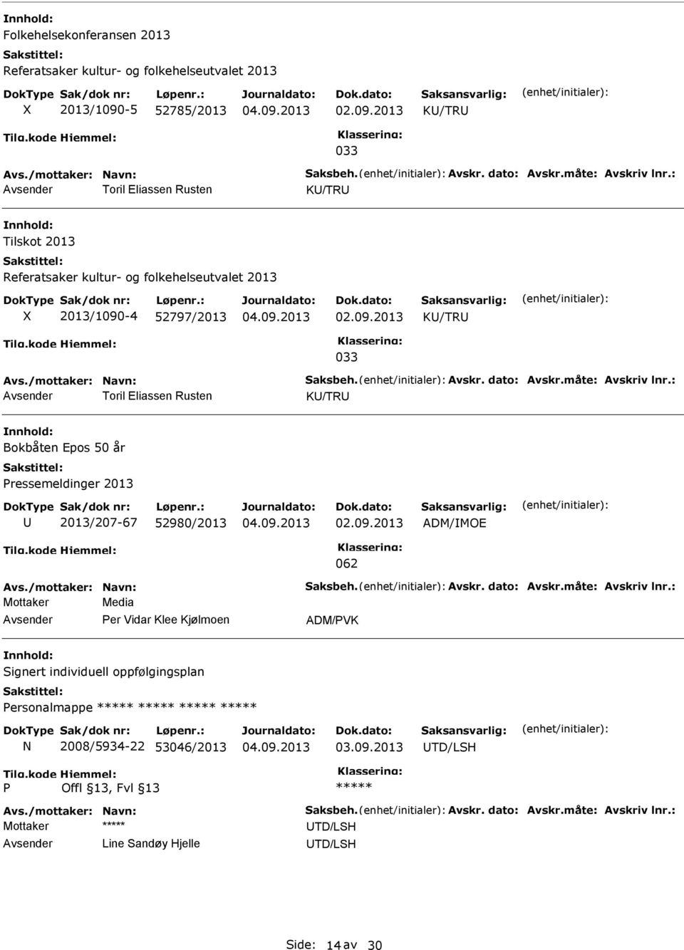 2013 K/TR 033 Toril Eliassen Rusten K/TR Tilskot 2013 Referatsaker kultur- og folkehelseutvalet 2013 X 2013/1090