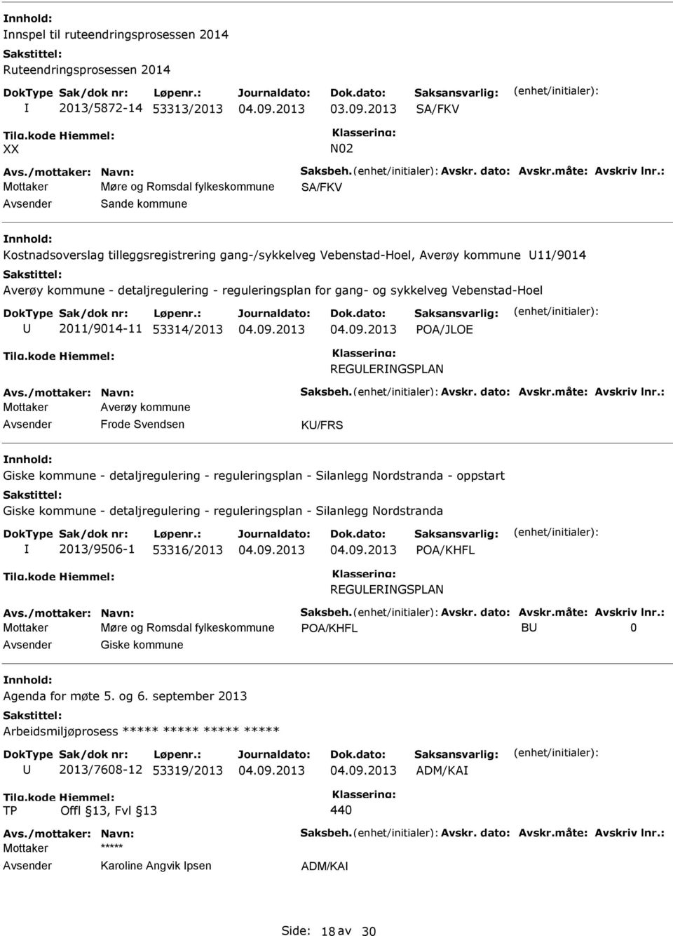 Mottaker Averøy kommune Frode Svendsen K/FRS Giske kommune - detaljregulering - reguleringsplan - Silanlegg Nordstranda - oppstart Giske kommune - detaljregulering - reguleringsplan - Silanlegg