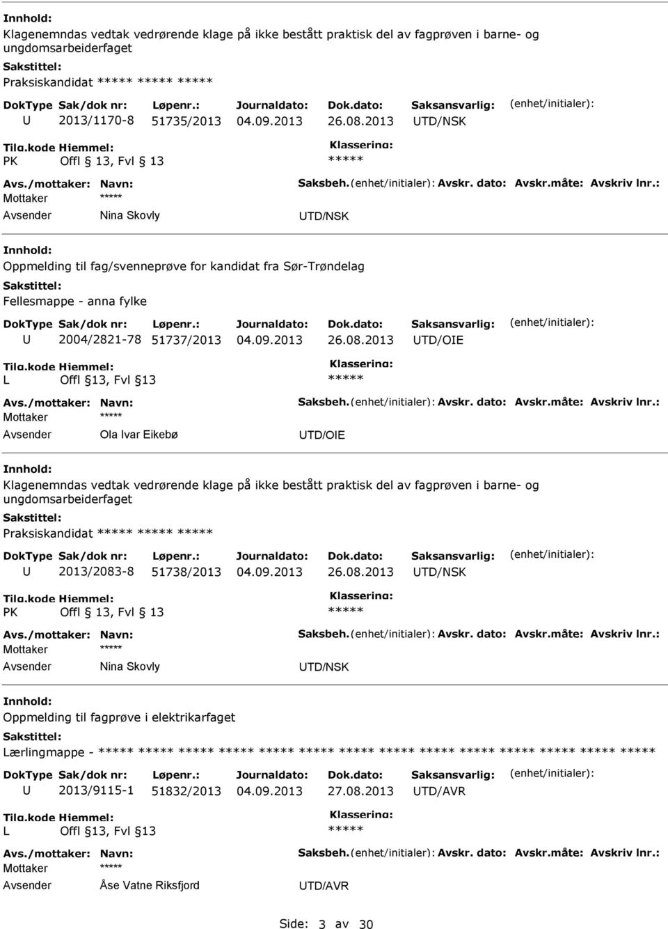 2013 TD/OE L Ola var Eikebø TD/OE Klagenemndas vedtak vedrørende klage på ikke bestått praktisk del av fagprøven i barne- og ungdomsarbeiderfaget