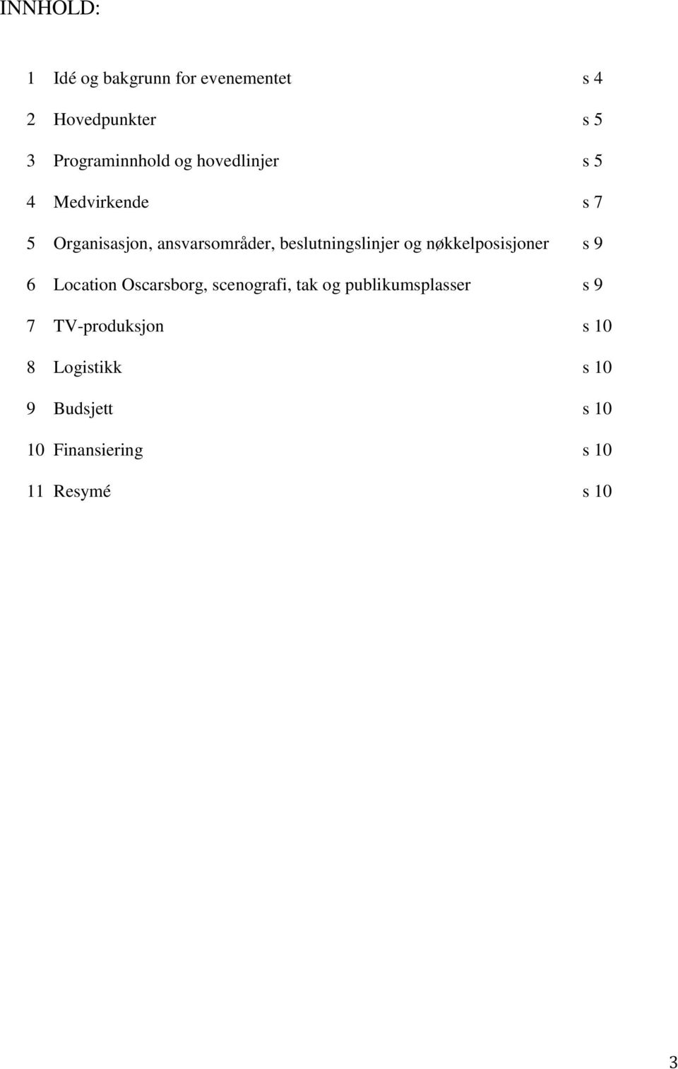 nøkkelposisjoner s 9 6 Location Oscarsborg, scenografi, tak og publikumsplasser s 9 7