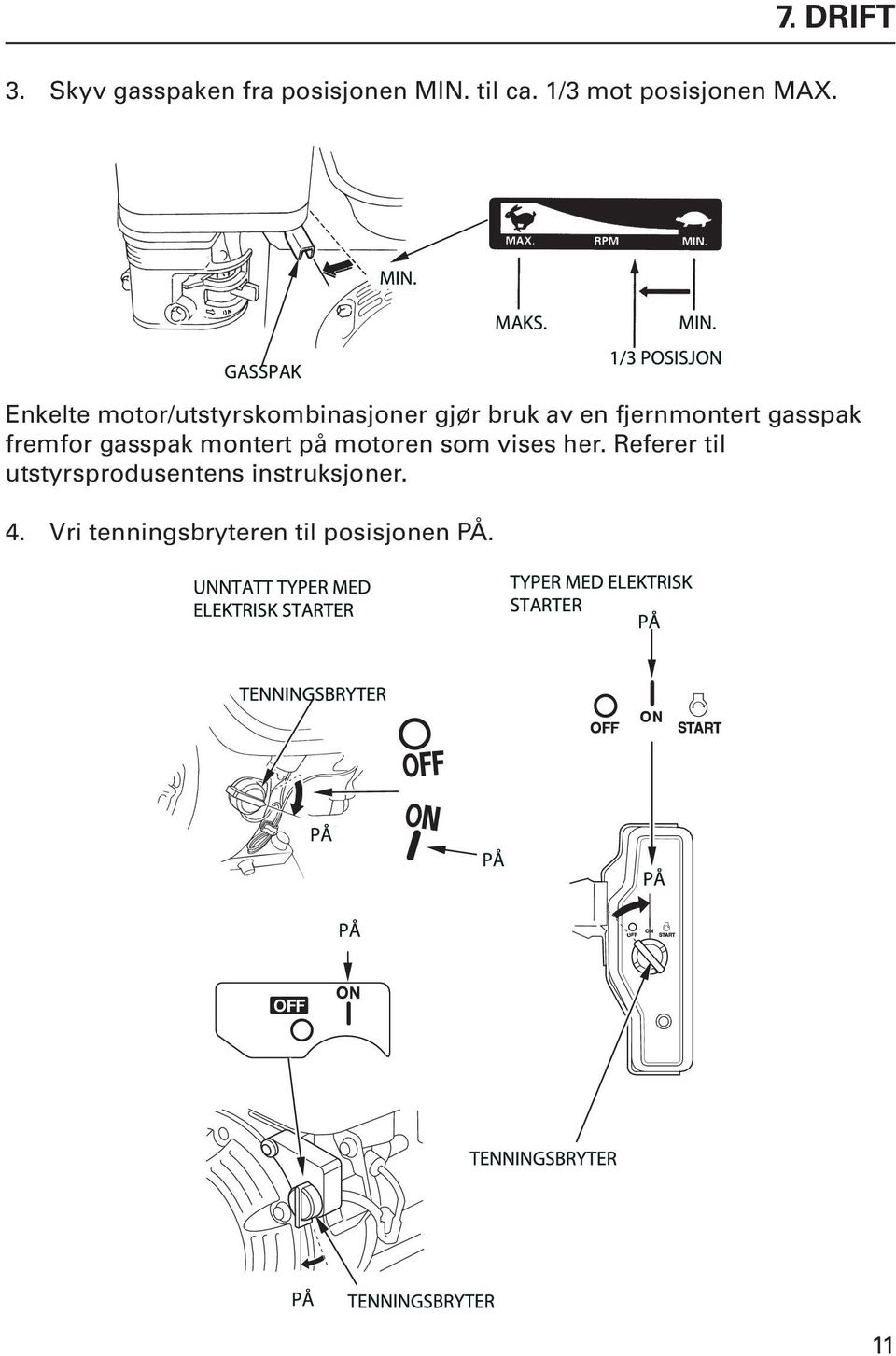 Enkelte motor/utstyrskombinasjoner gjør bruk av en fjernmontert gasspak