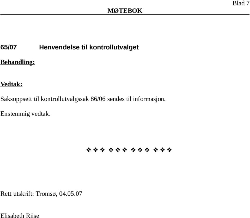 kontrollutvalgssak 86/06 sendes til