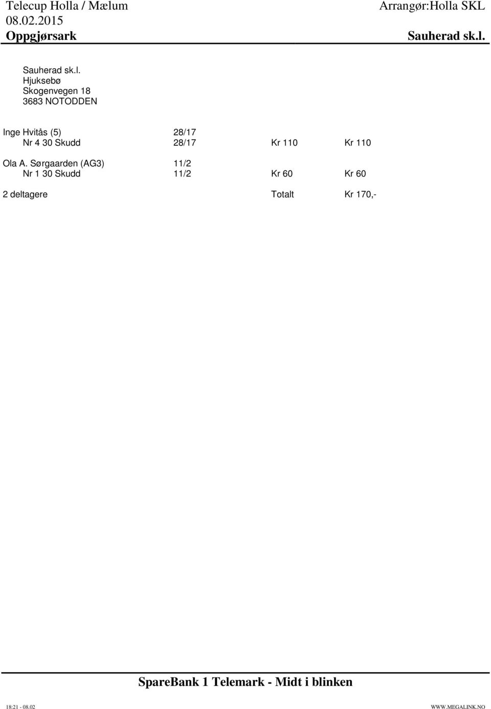 (5) 28/17 Nr 4 30 Skudd 28/17 Kr 110 Kr 110 Ola A.