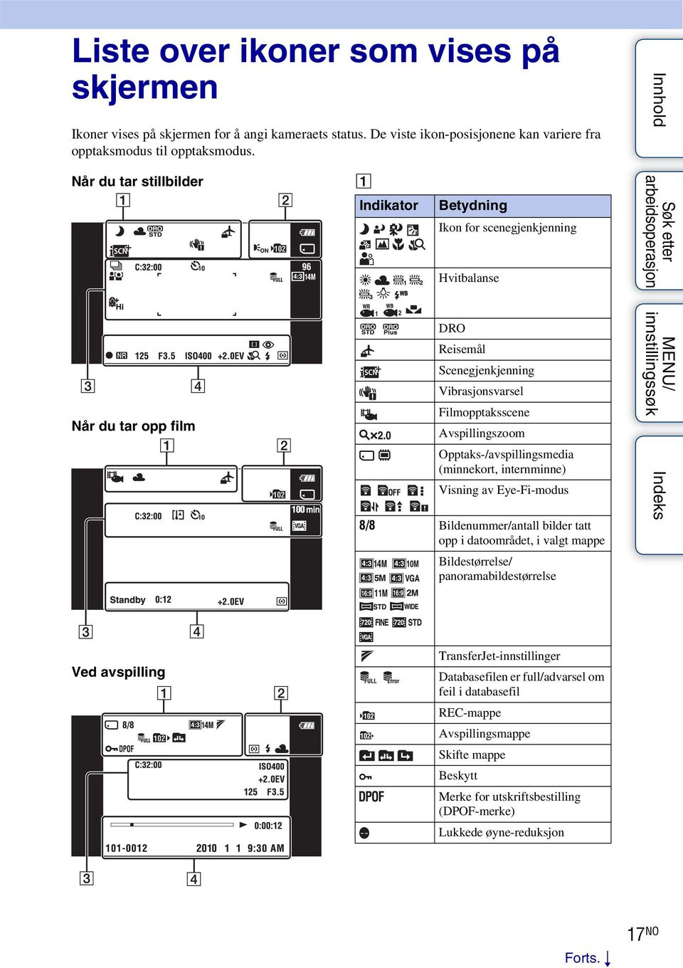 Opptaks-/avspillingsmedia (minnekort, internminne) Visning av Eye-Fi-modus 8/8 Bildenummer/antall bilder tatt opp i datoområdet, i valgt mappe Bildestørrelse/ panoramabildestørrelse Ved