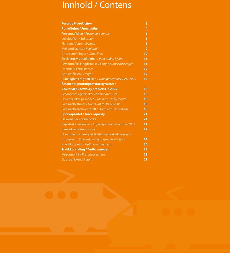 Punktlighet i togtrafikken / Train punctuality 1999-25 13 Årsaker til punktlighetsforstyrrelser / Causes of punctuality problems in 25 5 Sesongmessige årsaker / Seasonal causes 15 Hovedårsaker pr.