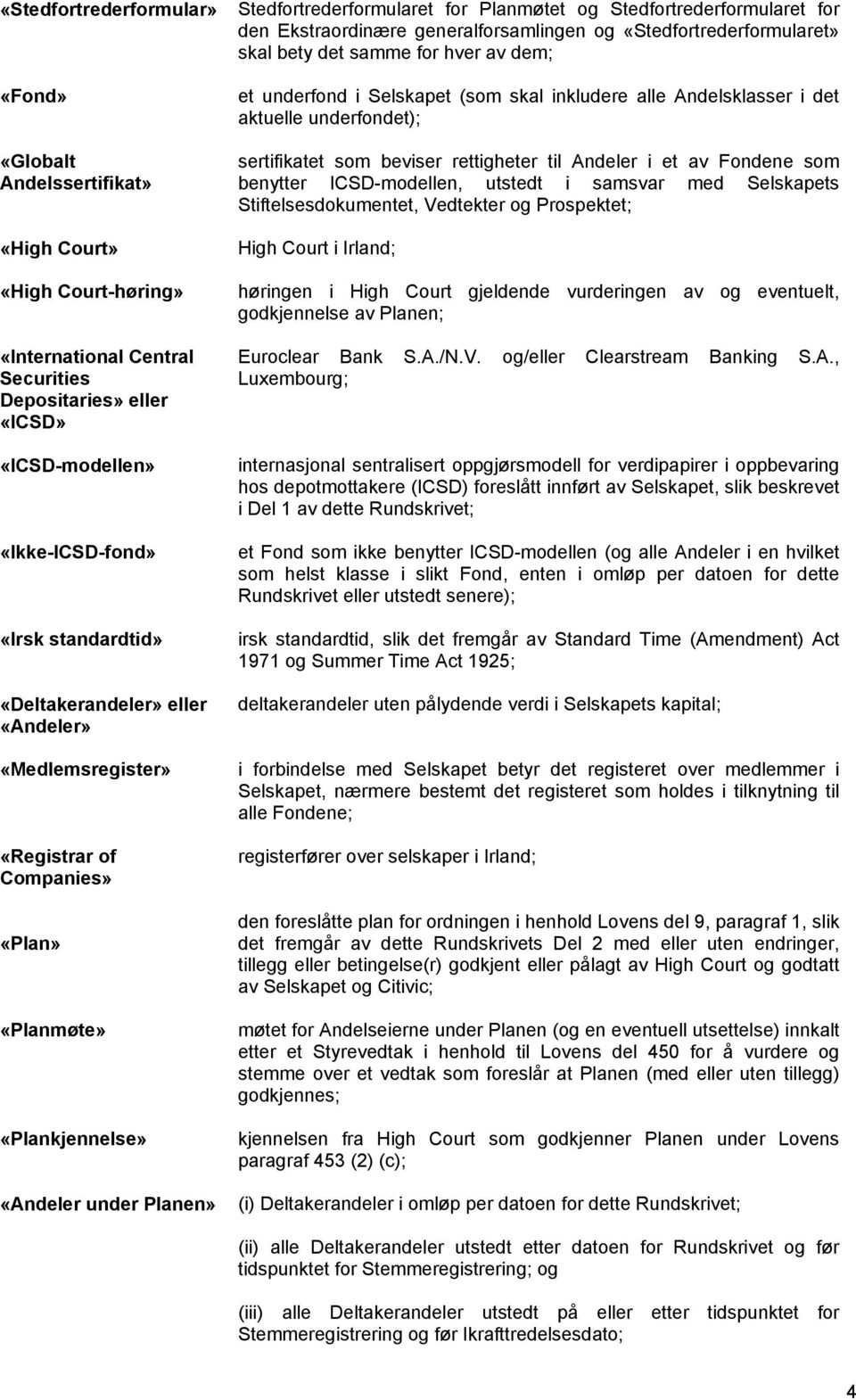 eller «Andeler» «Medlemsregister» «Registrar of Companies» «Plan» «Planmøte» «Plankjennelse» et underfond i Selskapet (som skal inkludere alle Andelsklasser i det aktuelle underfondet); sertifikatet