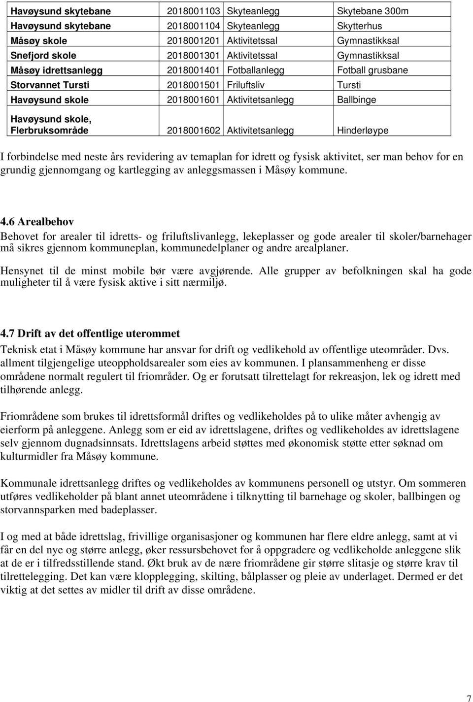 Havøysund skole, Flerbruksområde 2018001602 Aktivitetsanlegg Hinderløype I forbindelse med neste års revidering av temaplan for idrett og fysisk aktivitet, ser man behov for en grundig gjennomgang og