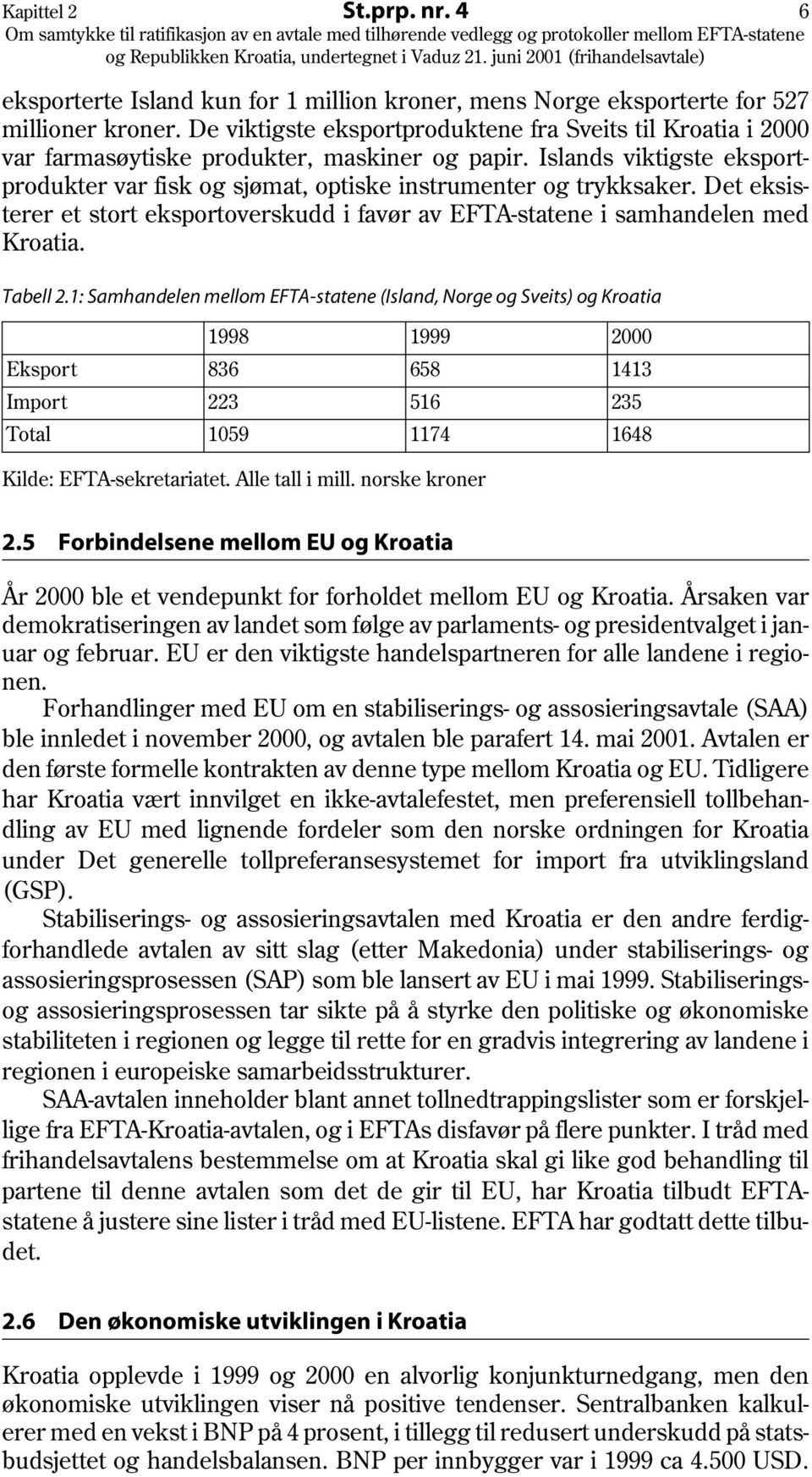 Det eksisterer et stort eksportoverskudd i favør av EFTA-statene i samhandelen med Kroatia. Tabell 2.