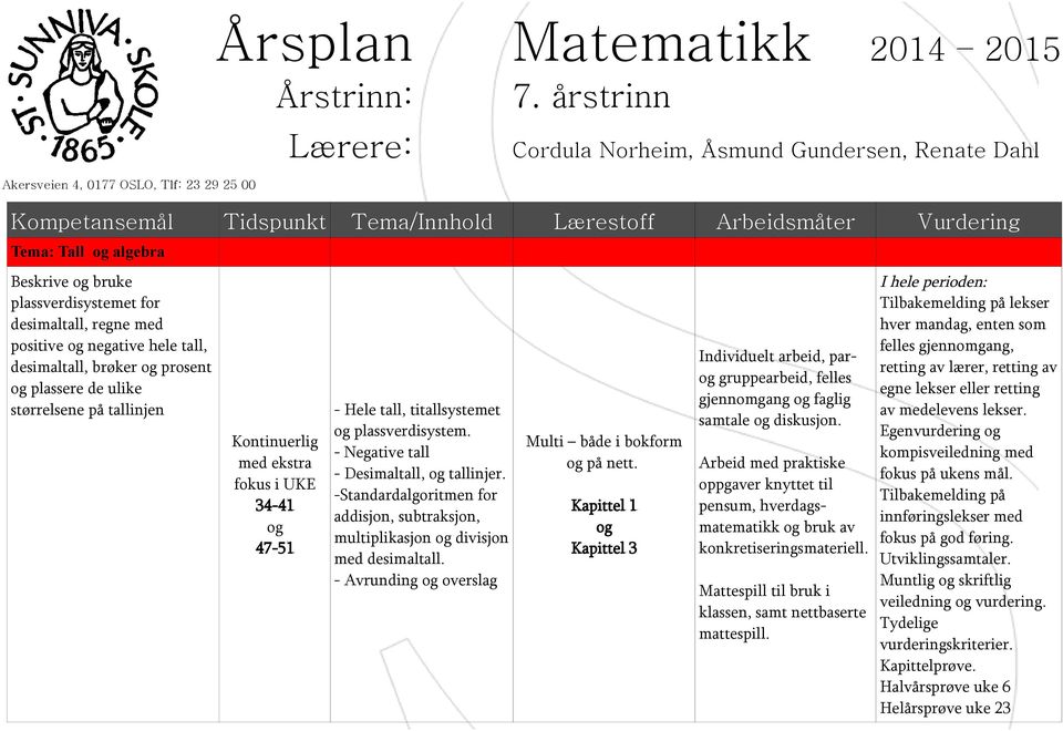 Beskrive og bruke plassverdisystemet for desimaltall, regne med positive og negative hele tall, desimaltall, brøker og prosent og plassere de ulike størrelsene på tallinjen Kontinuerlig med ekstra