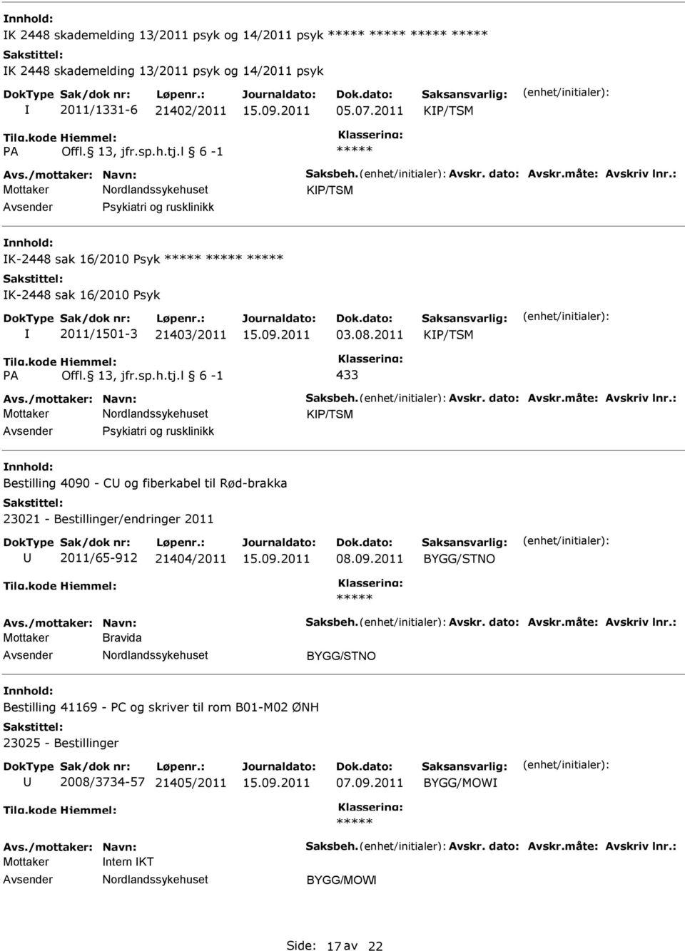 kode PA Hjemmel: Offl. 13, jfr.sp.h.tj.l 6-1 433 Avs./mottaker: Navn: Saksbeh. Avskr. dato: Avskr.måte: Avskriv lnr.