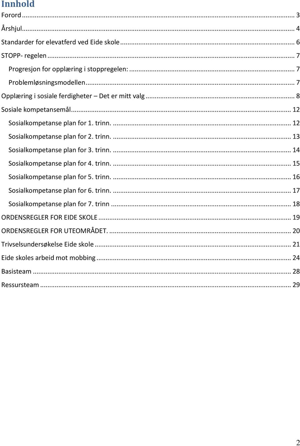 trinn.... 14 Sosialkompetanse plan for 4. trinn.... 15 Sosialkompetanse plan for 5. trinn.... 16 Sosialkompetanse plan for 6. trinn.... 17 Sosialkompetanse plan for 7. trinn... 18 ORDENSREGLER FOR EIDE SKOLE.