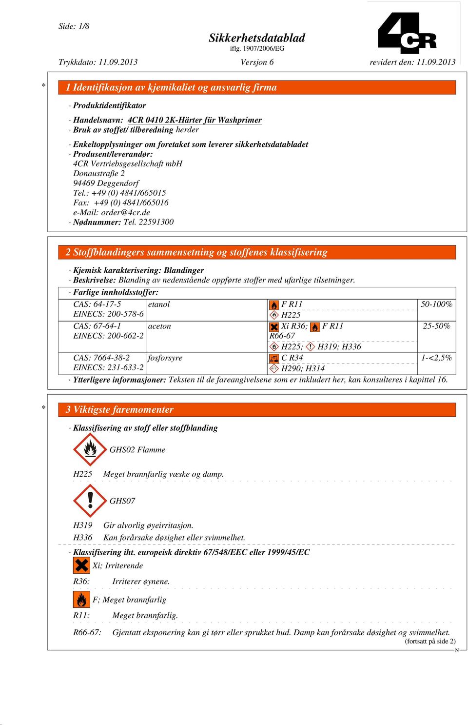 22591300 2 Stoffblandingers sammensetning og stoffenes klassifisering Kjemisk karakterisering: Blandinger Beskrivelse: Blanding av nedenstående oppførte stoffer med ufarlige tilsetninger.