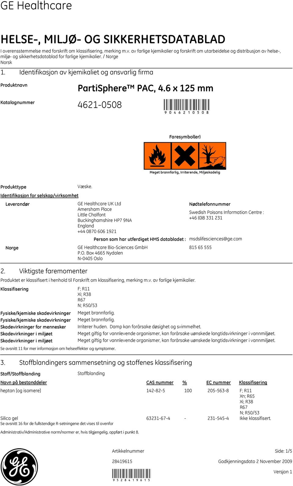 6 x 125 mm 46210508 9046210508 Faresymbol(er) Meget brannfarlig, Irriterende, Miljøskadelig Produkttype Væske.