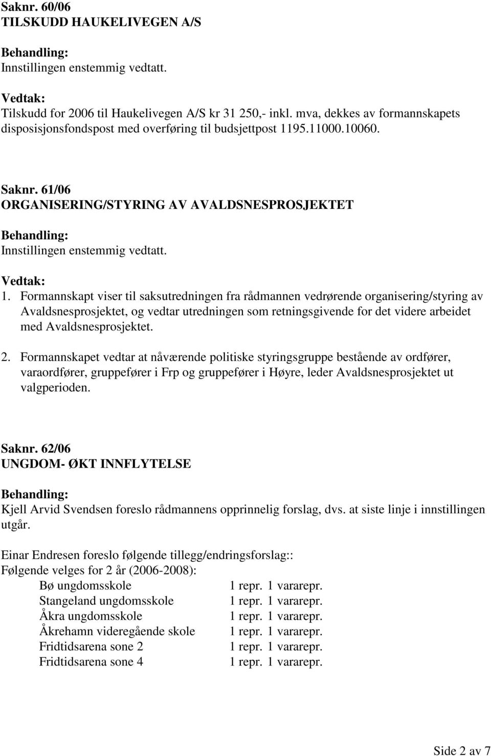 Formannskapt viser til saksutredningen fra rådmannen vedrørende organisering/styring av Avaldsnesprosjektet, og vedtar utredningen som retningsgivende for det videre arbeidet med Avaldsnesprosjektet.