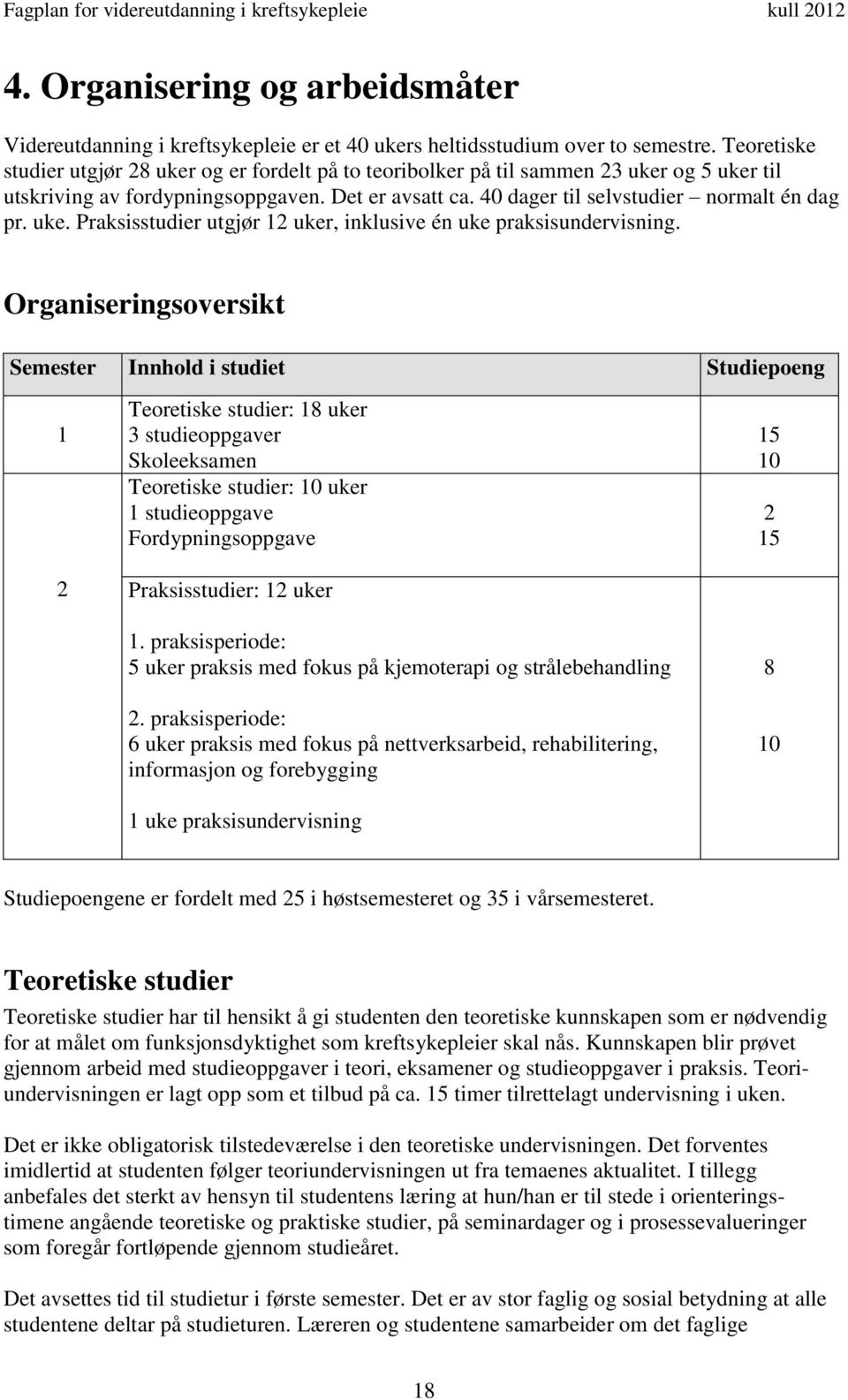 uke. Praksisstudier utgjør 12 uker, inklusive én uke praksisundervisning.