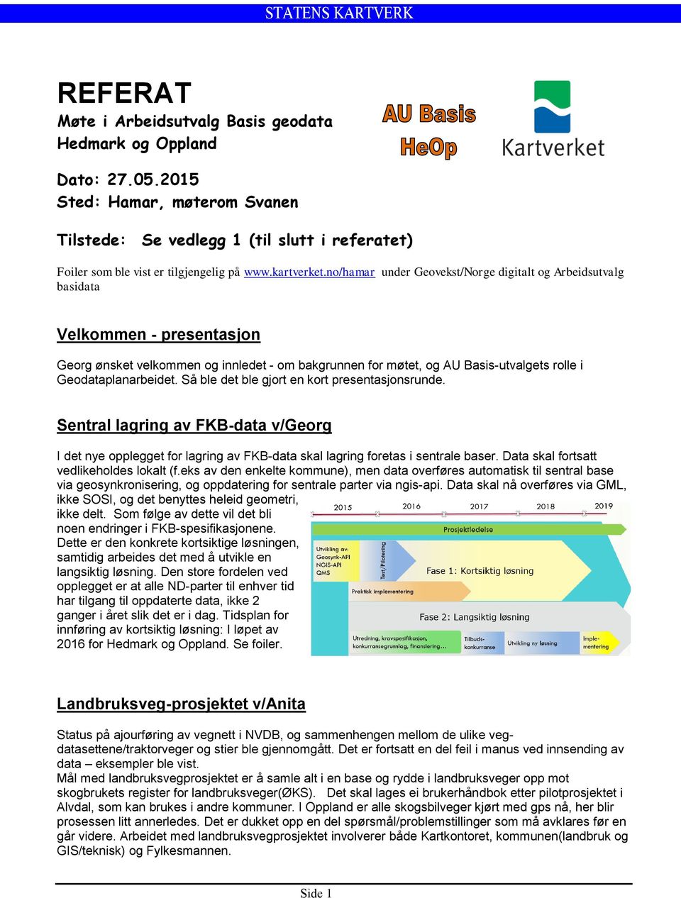 no/hamar under Geovekst/Norge digitalt og Arbeidsutvalg basidata Velkommen - presentasjon Georg ønsket velkommen og innledet - om bakgrunnen for møtet, og AU Basis-utvalgets rolle i