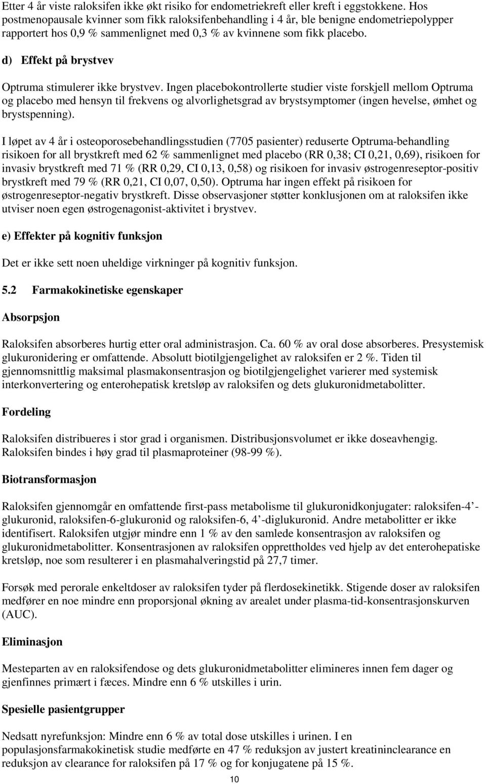 d) Effekt på brystvev Optruma stimulerer ikke brystvev.