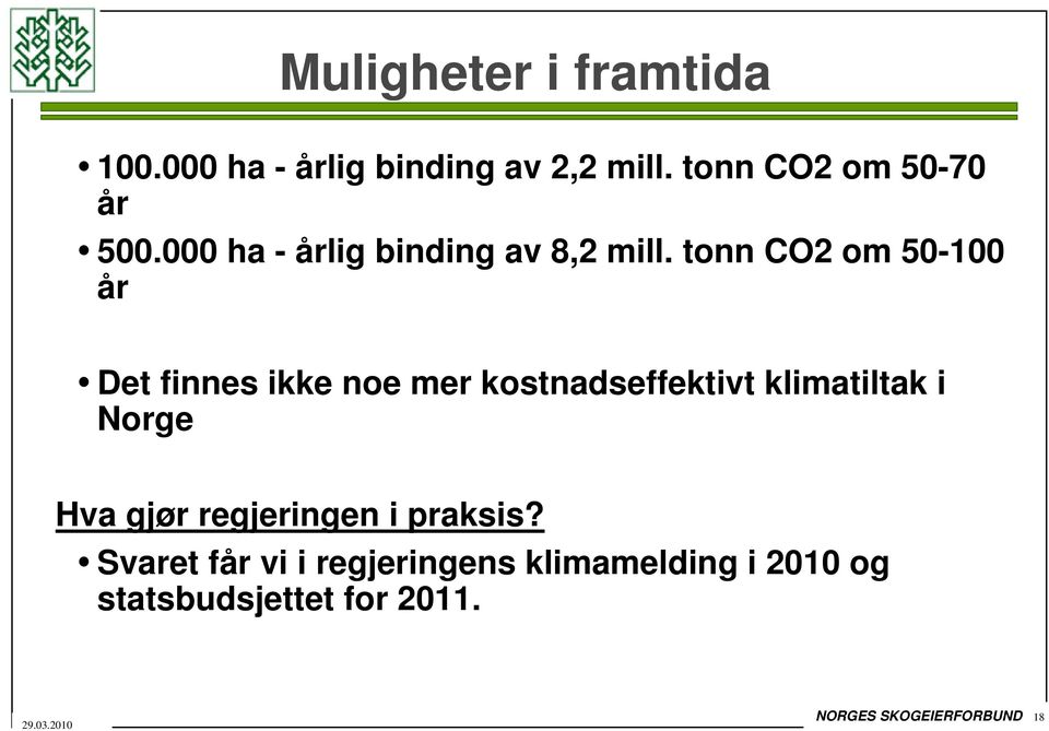 tonn CO2 om 50-100 år Det finnes ikke noe mer kostnadseffektivt klimatiltak i Norge
