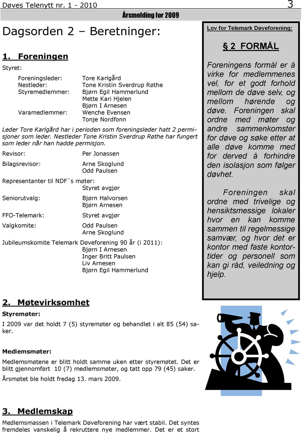 Nordfonn Leder Tore Karlgård har i perioden som foreningsleder hatt 2 permisjoner som leder. Nestleder Tone Kristin Sverdrup Røthe har fungert som leder når han hadde permisjon.