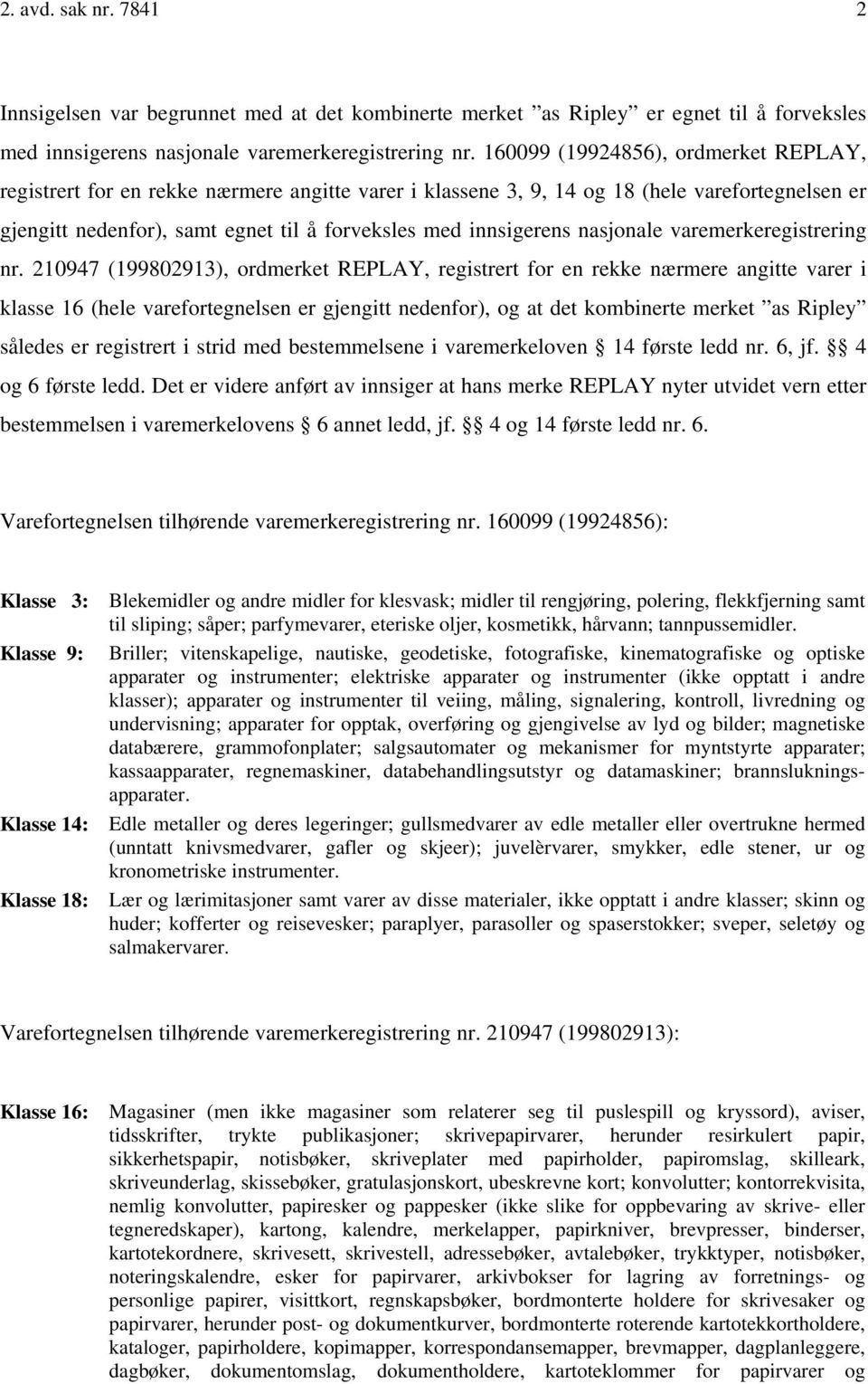 nasjonale varemerkeregistrering nr.