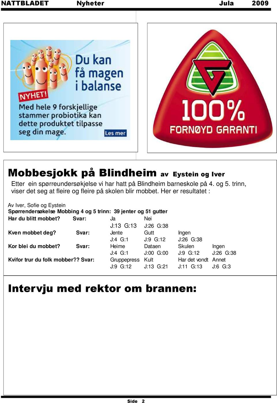 Her er resultatet : Av Iver, Sofie og Eystein Spørrendersøkelse Mobbing 4 og 5 trinn: 39 jenter og 51 gutter Har du blitt mobbet?