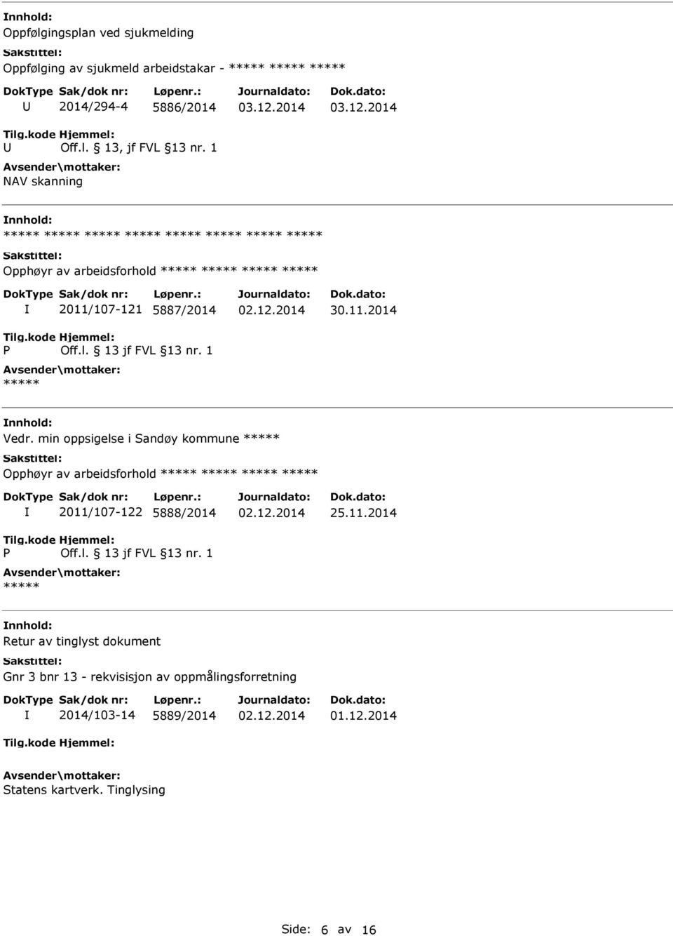 1 ***** 30.11.2014 Vedr. min oppsigelse i Sandøy kommune ***** Opphøyr av arbeidsforhold ***** ***** ***** ***** P 2011/107-122 5888/2014 Off.l. 13 jf FVL 13 nr.