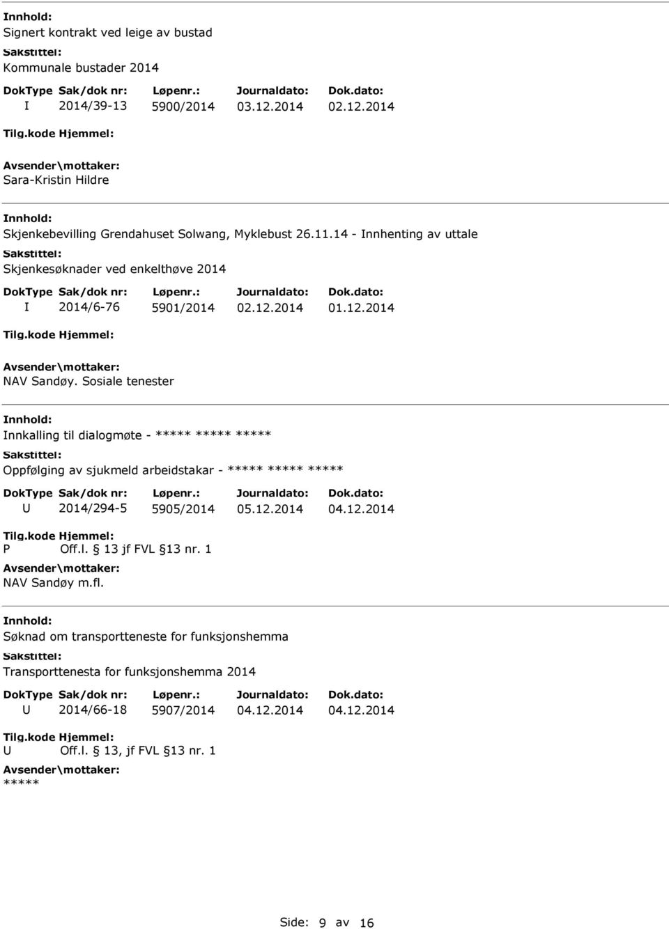 Sosiale tenester nnkalling til dialogmøte - ***** ***** ***** Oppfølging av sjukmeld arbeidstakar - ***** ***** ***** P 2014/294-5 5905/2014 Off.l. 13 jf FVL 13 nr.